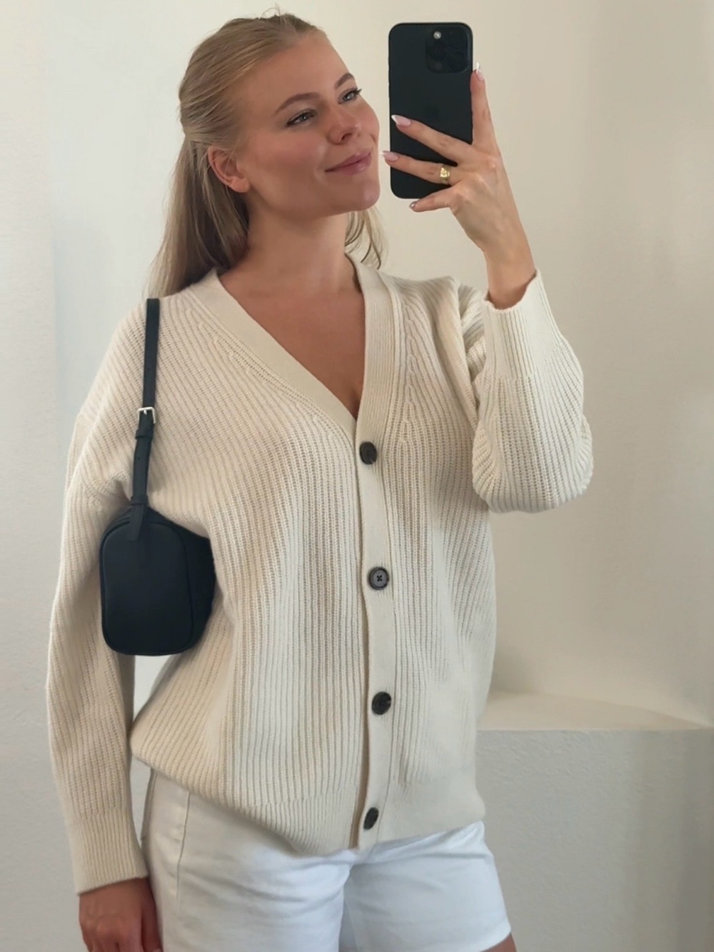 Classic Cream Button-Front Ribbed Cardigan Sweater